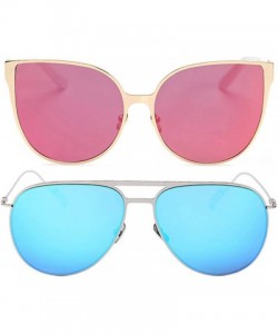 Rectangular Ladies Metal Cat Eye Heart Round Integral Sunglasses Elegant De Luxe Stylish - Fan_2p_3mix - CN17YE4T5C3 $13.49