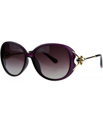 Butterfly Polarized Lens Womens Pearl Jewel Gem Brooch Hinge Butterfly Sunglasses - Purple Smoke - C718TKWTGMS $11.06