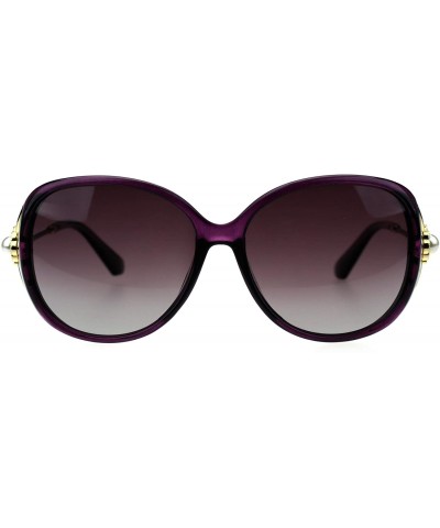 Butterfly Polarized Lens Womens Pearl Jewel Gem Brooch Hinge Butterfly Sunglasses - Purple Smoke - C718TKWTGMS $11.06