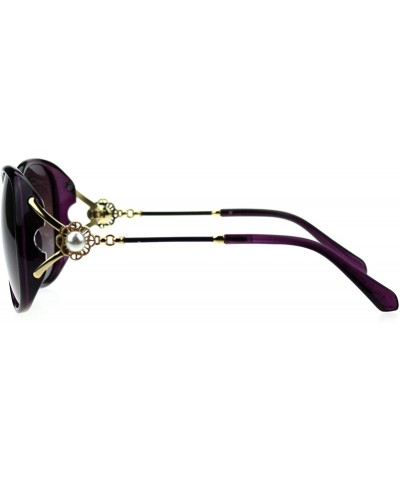 Butterfly Polarized Lens Womens Pearl Jewel Gem Brooch Hinge Butterfly Sunglasses - Purple Smoke - C718TKWTGMS $11.06