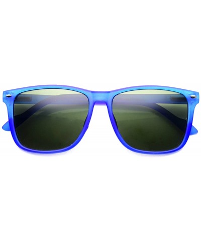 Rectangular Thin Armed Casual Fashion Rectangular Horn Rimmed Frame with Green Tinted Lens Sunglasses - Blue - CD122XJVHQ3 $1...