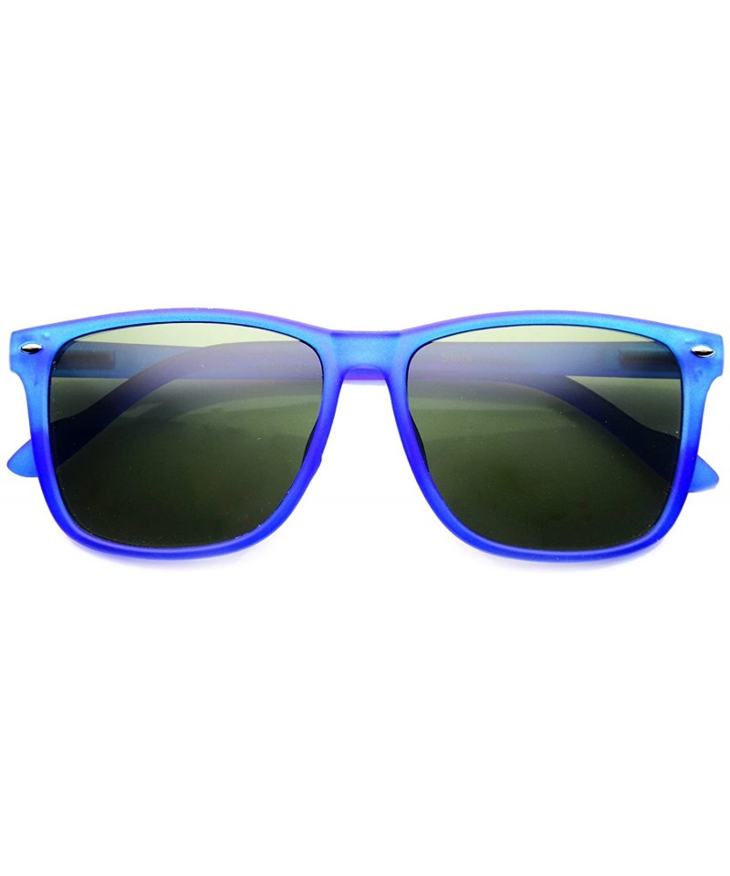 Rectangular Thin Armed Casual Fashion Rectangular Horn Rimmed Frame with Green Tinted Lens Sunglasses - Blue - CD122XJVHQ3 $1...
