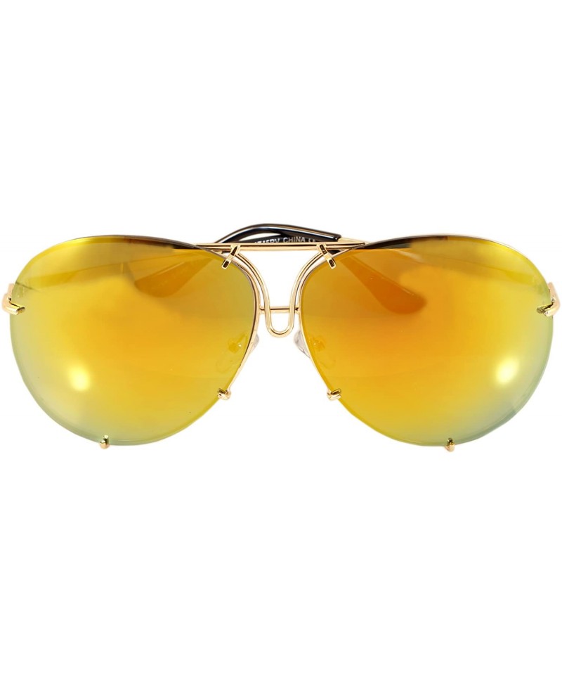 Rimless Retro Rimless Oversize Round Color Tinted Mirrored Sunglasses A031 A032 - Yellow Revo - CQ186EW9NM4 $9.40