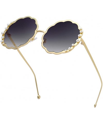 Round Women Sunglasses Retro Gold Grey Drive Holiday Round Non-Polarized UV400 - Gold Grey - C618R839SX0 $8.86