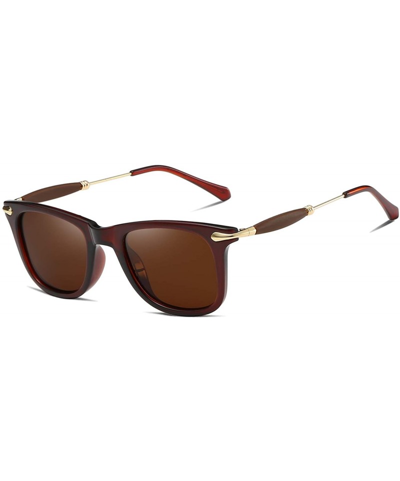 Sport Polarized Sunglasses for Driving Men UV Protection Square Alloy Frame - Brown - CT18Y8YLZ3S $16.46