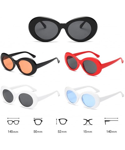 Round Fahsion Oval Sunglasses for Men Women Cool Eyewear Thick Round Frame (Black Frame Ocean Red Lens) - CW188AOX6LU $10.56