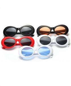 Round Fahsion Oval Sunglasses for Men Women Cool Eyewear Thick Round Frame (Black Frame Ocean Red Lens) - CW188AOX6LU $10.56