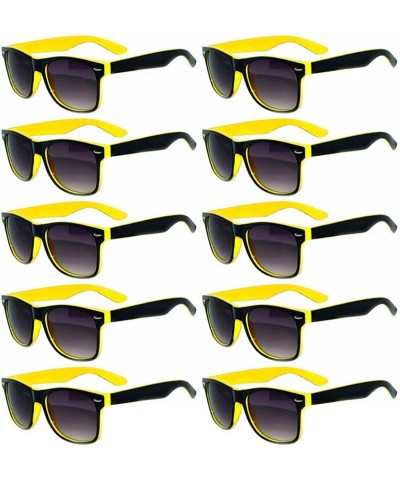 Square Lot of 10 Pairs Wholesale Retro Vintage Two-Tone Sunglasses Smoke Lens - Yellow - CJ18SMW59DI $21.27