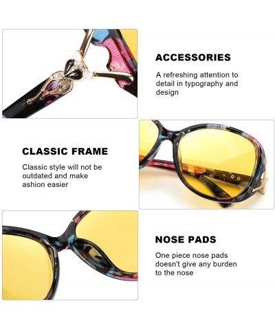 Oversized Women Oversized Night-Driving Glasses Anti-Glare Polarized Night-Vision Glasses for Driving/Fog/Rainy - Floral - CL...