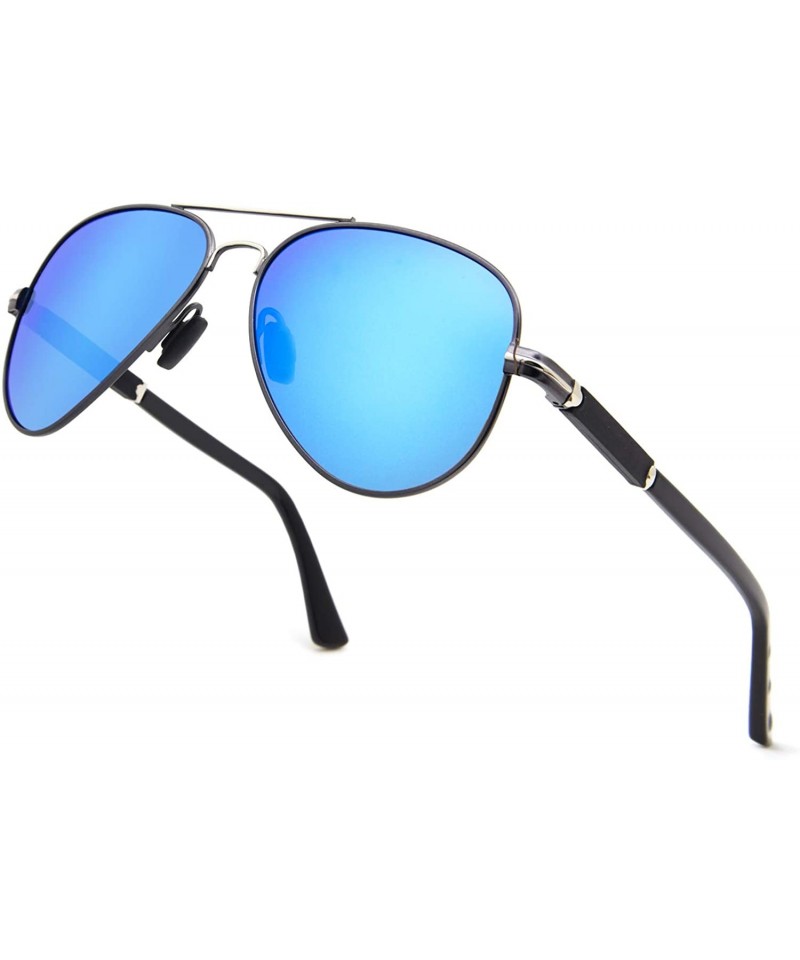 Aviator Men's Polarized Driving Sunglasses Aviator For Men Unbreakable Frame UV400 - Gray Frame/Blue Lens - C318IK6M4X6 $13.87