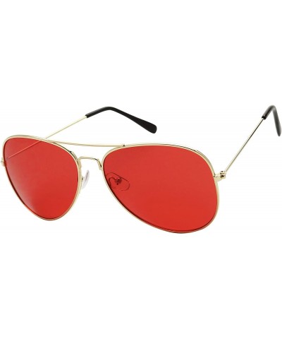 Aviator Classic Aviator Sunglasses UV400 Red Tint Colored Lens Slim Wire Frame Retro Pilot Fashion Shades - CE18W0KZU9D $9.36