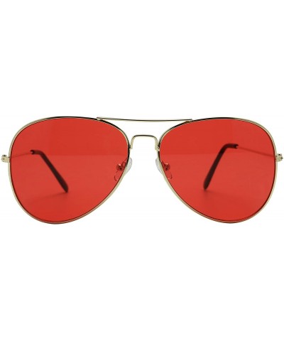 Aviator Classic Aviator Sunglasses UV400 Red Tint Colored Lens Slim Wire Frame Retro Pilot Fashion Shades - CE18W0KZU9D $9.36