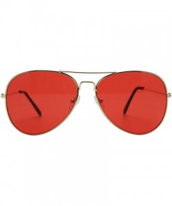 Aviator Classic Aviator Sunglasses UV400 Red Tint Colored Lens Slim Wire Frame Retro Pilot Fashion Shades - CE18W0KZU9D $9.36