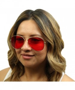 Aviator Classic Aviator Sunglasses UV400 Red Tint Colored Lens Slim Wire Frame Retro Pilot Fashion Shades - CE18W0KZU9D $9.36