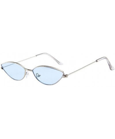 Oval Women's Fashion Retro Cat Eye Small Oval Shades Frame UV Protection Polarized Sunglasses - Blue - CI18DZY02ZQ $21.18
