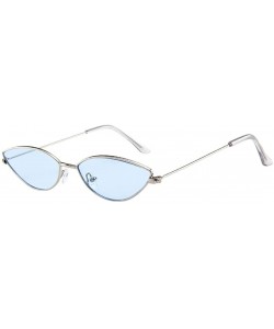 Oval Women's Fashion Retro Cat Eye Small Oval Shades Frame UV Protection Polarized Sunglasses - Blue - CI18DZY02ZQ $11.26