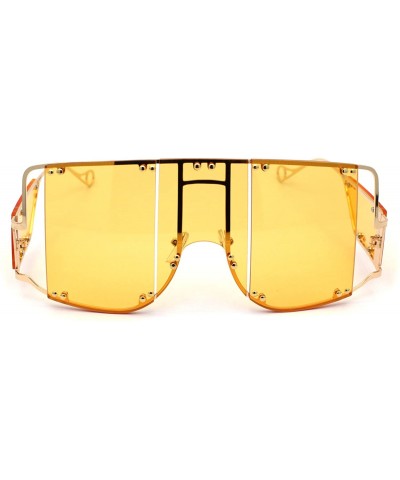 Oversized Flashy Oversize Metal Stud Mob Luxury Panel Lens Sunglasses - Gold Dark Yellow - CM190RZ44QT $33.97