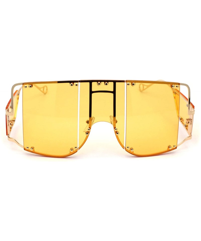 Oversized Flashy Oversize Metal Stud Mob Luxury Panel Lens Sunglasses - Gold Dark Yellow - CM190RZ44QT $17.56