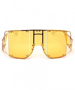 Oversized Flashy Oversize Metal Stud Mob Luxury Panel Lens Sunglasses - Gold Dark Yellow - CM190RZ44QT $17.56