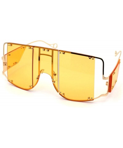 Oversized Flashy Oversize Metal Stud Mob Luxury Panel Lens Sunglasses - Gold Dark Yellow - CM190RZ44QT $17.56