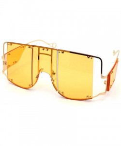 Oversized Flashy Oversize Metal Stud Mob Luxury Panel Lens Sunglasses - Gold Dark Yellow - CM190RZ44QT $17.56