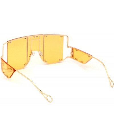 Oversized Flashy Oversize Metal Stud Mob Luxury Panel Lens Sunglasses - Gold Dark Yellow - CM190RZ44QT $17.56