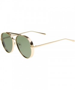 Aviator Modern Fashion Flat Lens Full Metal Side Cover Frame Double Bridged Aviator Sunglasses - Gold / Green - CY12EH19RSZ $...