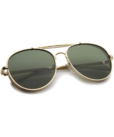 Aviator Modern Fashion Flat Lens Full Metal Side Cover Frame Double Bridged Aviator Sunglasses - Gold / Green - CY12EH19RSZ $...