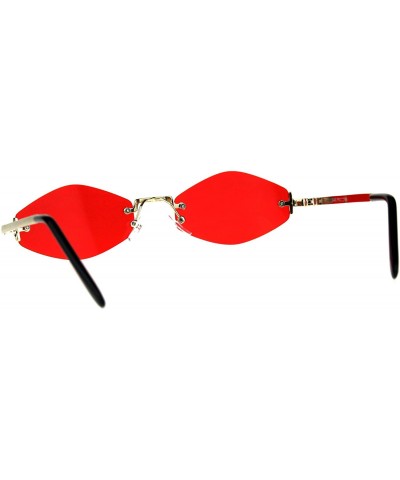 Oval Skinny Oval Diamond Shape Sunglasses Womens Rimless Metal Frame Color Lens - Gold (Red) - CI18EI7WW6I $13.35