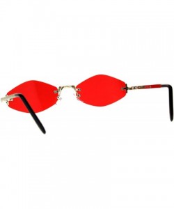 Oval Skinny Oval Diamond Shape Sunglasses Womens Rimless Metal Frame Color Lens - Gold (Red) - CI18EI7WW6I $13.35