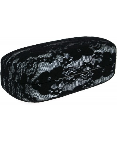 Rectangular Womens Black Floral Lace Cover Oversize Clam Shell Sunglasses Case - White - CU183IGADHN $11.27