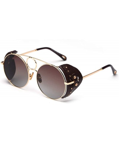 Round Retro Punk Sunglasses Women Polarized Metal Frame Vintage Round Sun Glasses for Men - Gold With Brown - CY18AG5E6LH $11.06