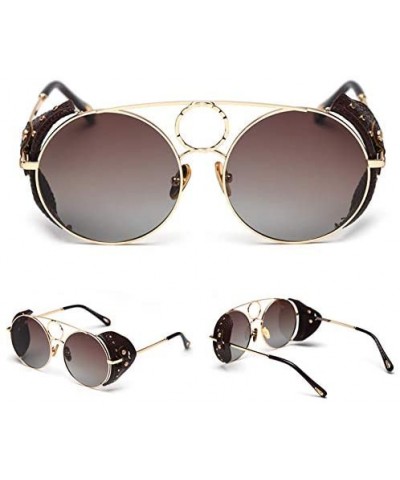 Round Retro Punk Sunglasses Women Polarized Metal Frame Vintage Round Sun Glasses for Men - Gold With Brown - CY18AG5E6LH $11.06