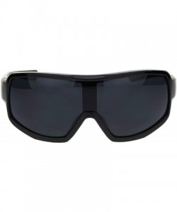 Rectangular Mens Oversize Biker Racer Shield Flat Top Warp Plastic Sunglasses - Shiny Black Grey - CY18R8QDL44 $10.65