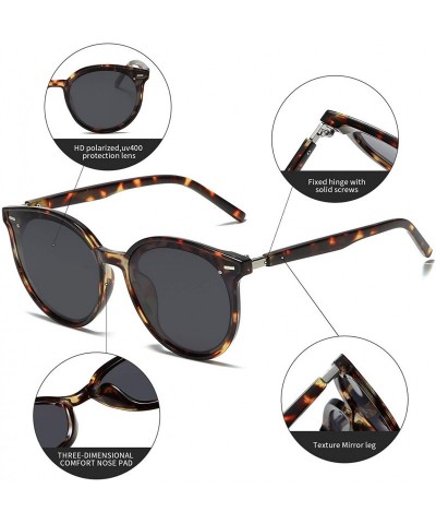 Round Classic Round Polarized Sunglasses For Women Retro Vintage UV Protection - Tortoise Frame/Grey Lens - CZ197EYC3S8 $13.48