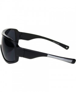 Rectangular Mens Oversize Biker Racer Shield Flat Top Warp Plastic Sunglasses - Shiny Black Grey - CY18R8QDL44 $10.65