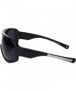 Rectangular Mens Oversize Biker Racer Shield Flat Top Warp Plastic Sunglasses - Shiny Black Grey - CY18R8QDL44 $10.65