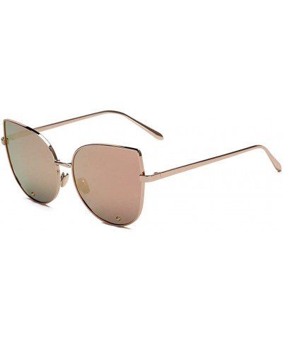 Rectangular Cat Eye Designer Sunglasses For Women Metal Frame Diamond Lens 60mm - Gold/Pink - CD12FU83BGD $18.48