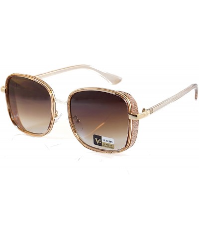Round Oversize Side Shield Steampunk Square Gradient Mirror Sunglasses A227 - Brown Brown - CS18HY0GDQ8 $31.70