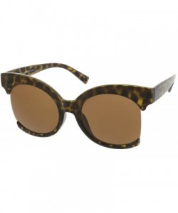 Cat Eye Women's Oversize Semi Rimless Frame Neutral Colored Lens Cat Eye Sunglasses 59mm - Tortoise / Brown - C017YHSZ8ID $11.26