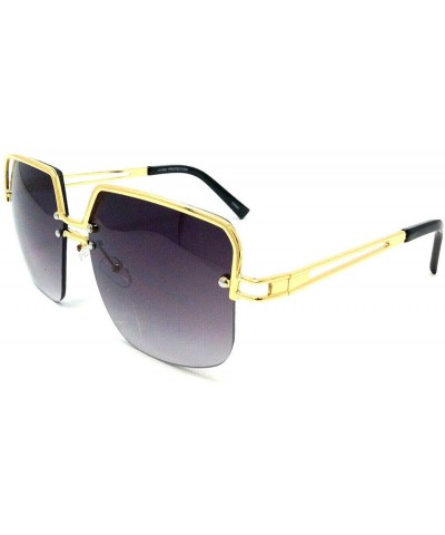 Oversized Oversized Semi Rimless Luxury Square Aviator Sunglasses - Gold Metallic Frame - CY18UXOWUMS $12.73