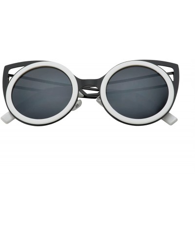 Cat Eye Women's Oversized Round Metal Tip Cat Eye Sunglasses Shades - White - Smoke - CF12EPM8ZMP $9.74