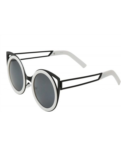 Cat Eye Women's Oversized Round Metal Tip Cat Eye Sunglasses Shades - White - Smoke - CF12EPM8ZMP $9.74