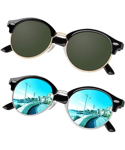 Round Classic Semi Rimless Half Frame Polarized Sunglasses for Men Women UV400 - CQ196OG9EI7 $13.71