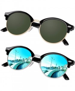 Round Classic Semi Rimless Half Frame Polarized Sunglasses for Men Women UV400 - CQ196OG9EI7 $13.71