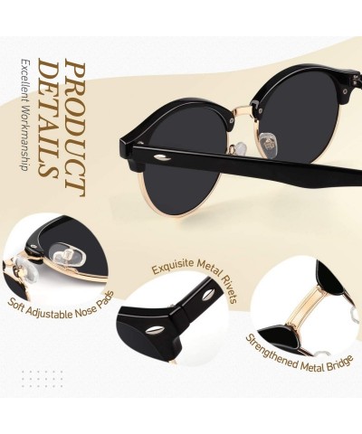 Round Classic Semi Rimless Half Frame Polarized Sunglasses for Men Women UV400 - CQ196OG9EI7 $13.71