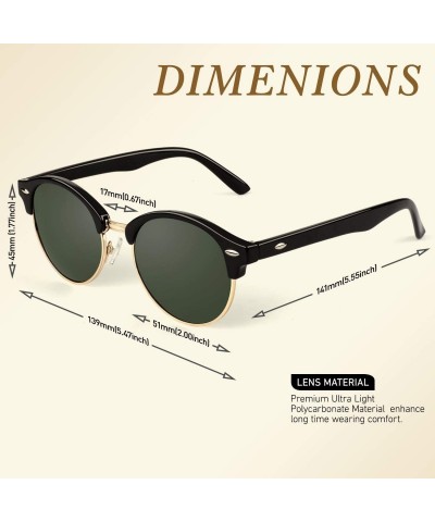 Round Classic Semi Rimless Half Frame Polarized Sunglasses for Men Women UV400 - CQ196OG9EI7 $13.71