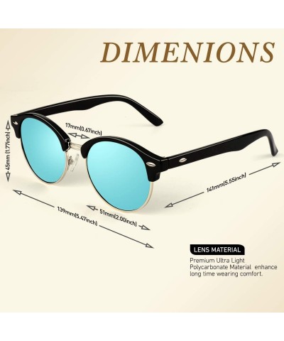 Round Classic Semi Rimless Half Frame Polarized Sunglasses for Men Women UV400 - CQ196OG9EI7 $13.71