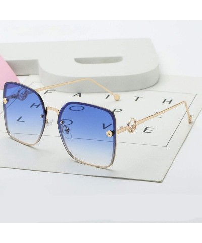 Rimless 2019 Elegant Lady Square Sunglasses Women Vintage Rimless Gradient Sun Glasses For Female UV400 - Mirror Blue - CU18W...