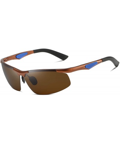 Sport Mens Polarized Rectangle Sunglasses for Sporting Al-Mg Frame Driving Shades - Brown - CI18AXA2QAX $27.60